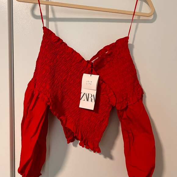 Zara Cropped Elastic Detail with Poof Sleeve NWT M - Picture 3 of 3